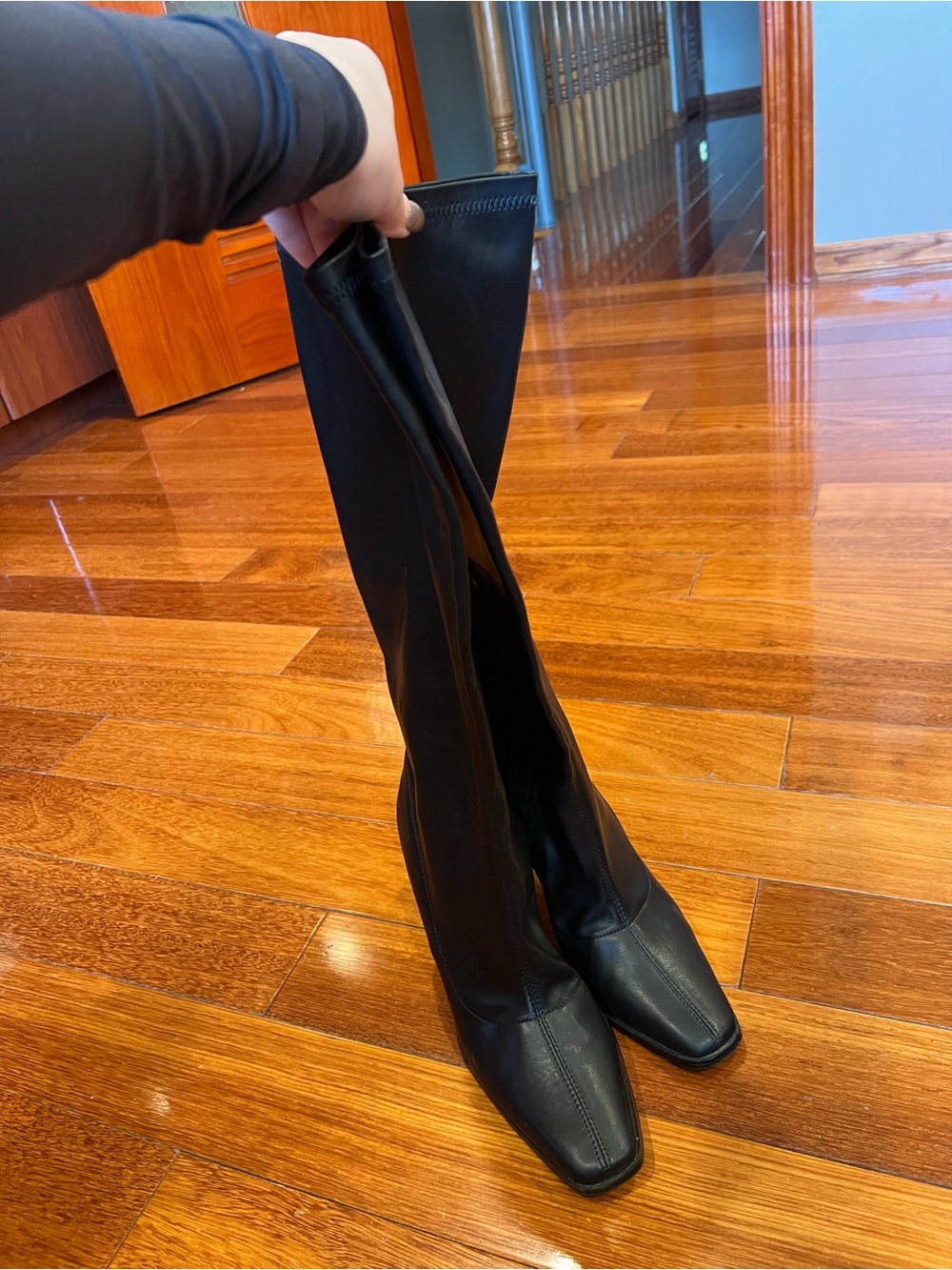 Fashion Nova Black Knee-High Square Toe Block Heel Boots - Picture 2 of 7